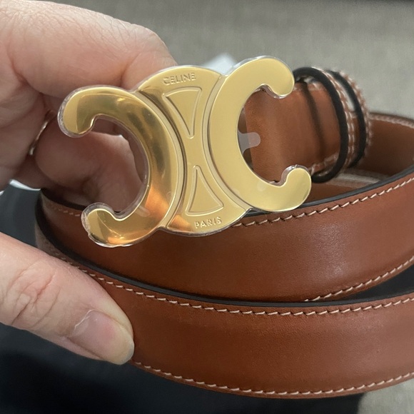 Celine triomphe Tan Leather Belt with Gold Accent - Picture 3 of 10